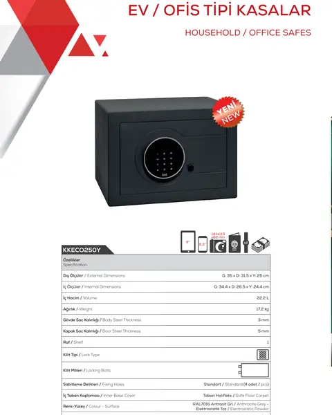 KKECO250Y ev / ofis Kale çelik kasa modeli