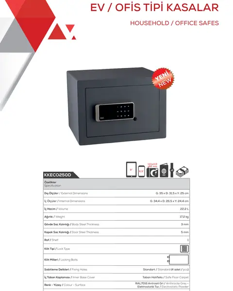 KKECO250D ev / ofis Kale çelik kasa modeli