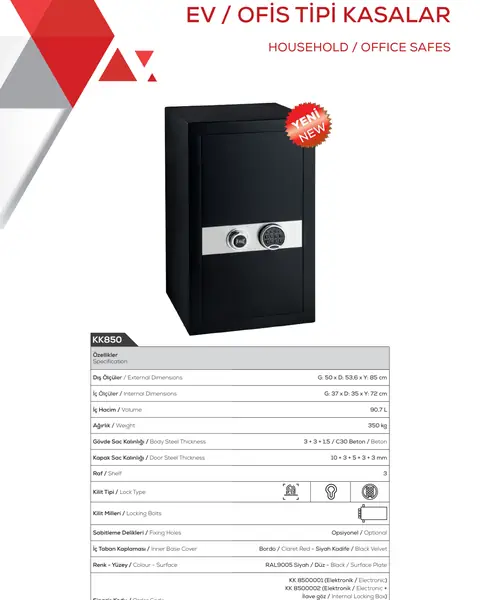 KK850 yüksek güvenlik Kale çelik kasa modeli