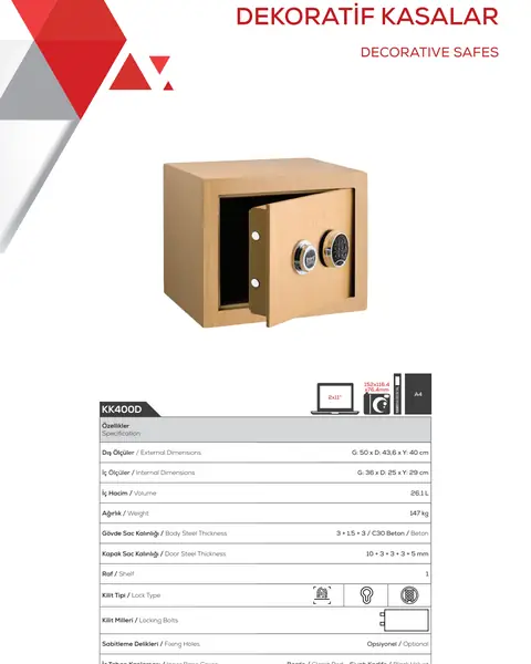 KK400D dekoratif Kale çelik kasa modeli