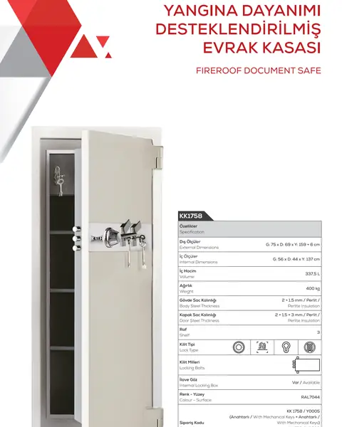 KK1758 yangın / evrak Kale çelik kasa modeli